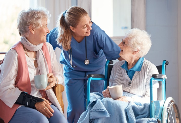 A nurse talks to a palliative care patient and family member.